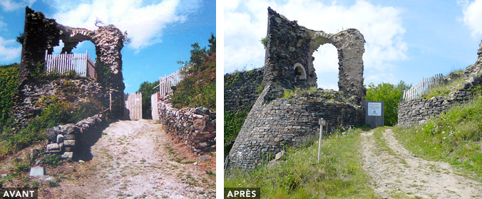 Restauration de la porte de la 2ème enceinte, avant et après